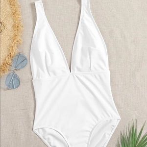 NWT SHEIN White Plunging One piece M